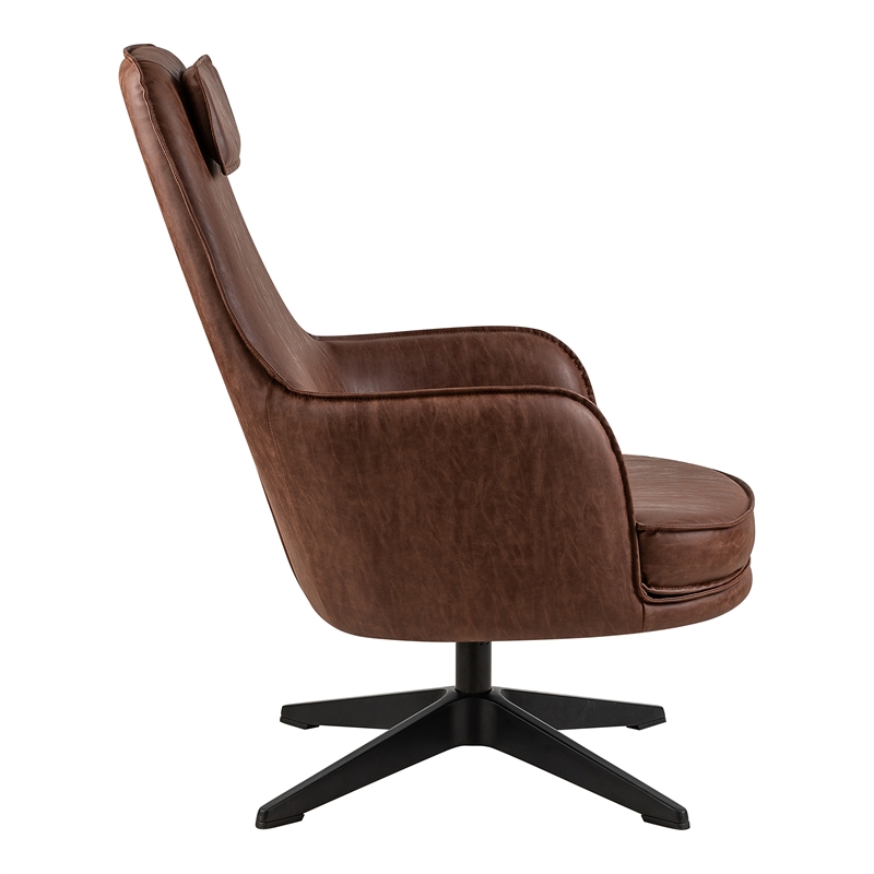 Furniture of America Alto Brown Faux Leather Accent Chair with Padded Headrest