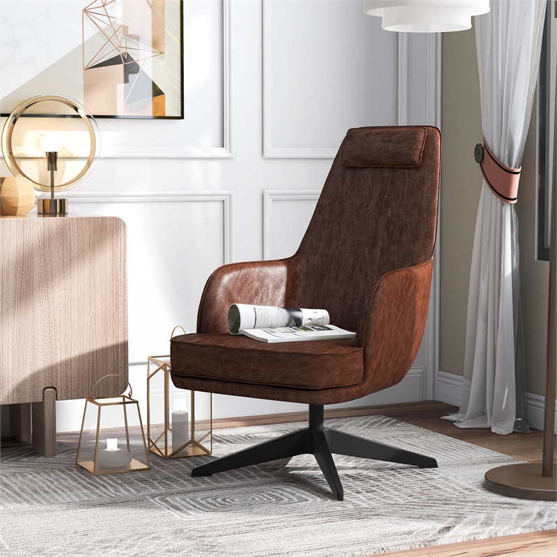 Furniture of America Alto Brown Faux Leather Accent Chair with Padded Headrest