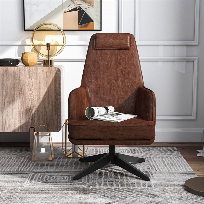 Furniture of America Alto Brown Faux Leather Accent Chair with Padded Headrest