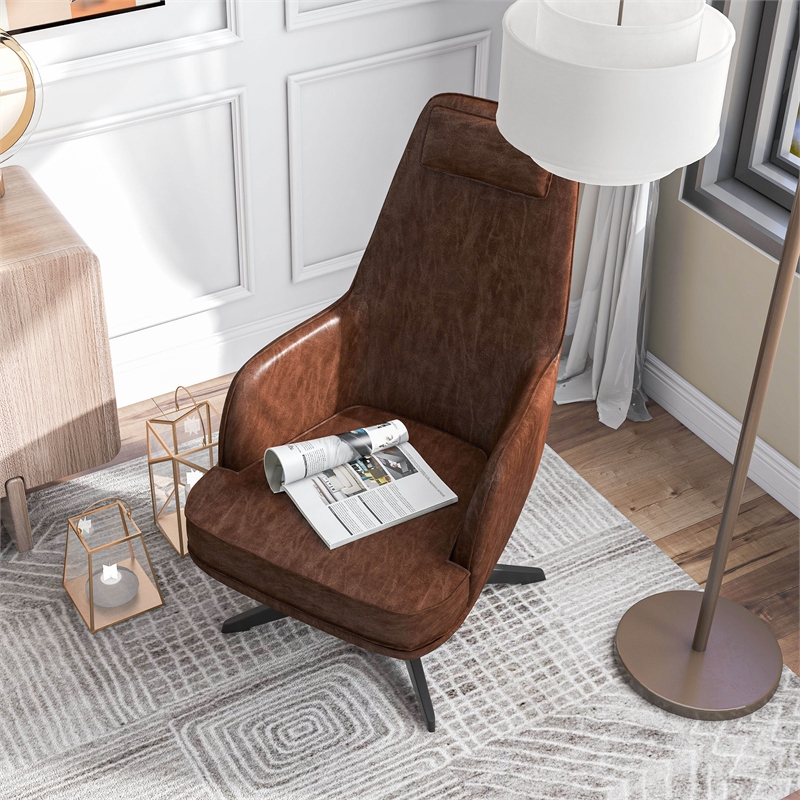 Furniture of America Alto Brown Faux Leather Accent Chair with Padded Headrest