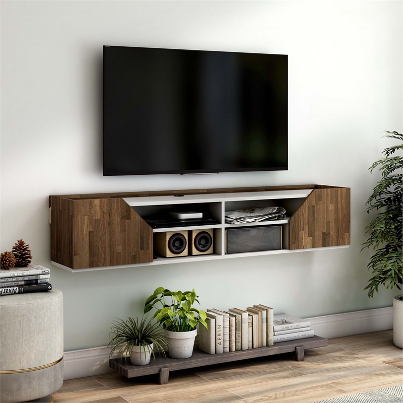 Furniture of America Hart Wood 4-Shelf Floating TV Console in White