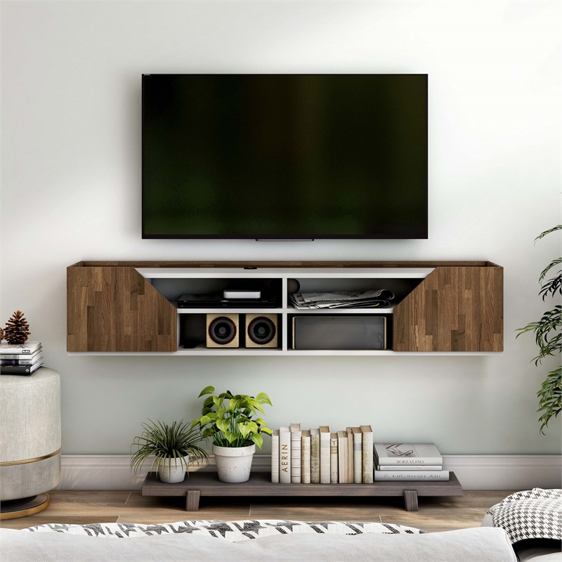Furniture of America Hart Wood 4-Shelf Floating TV Console in White