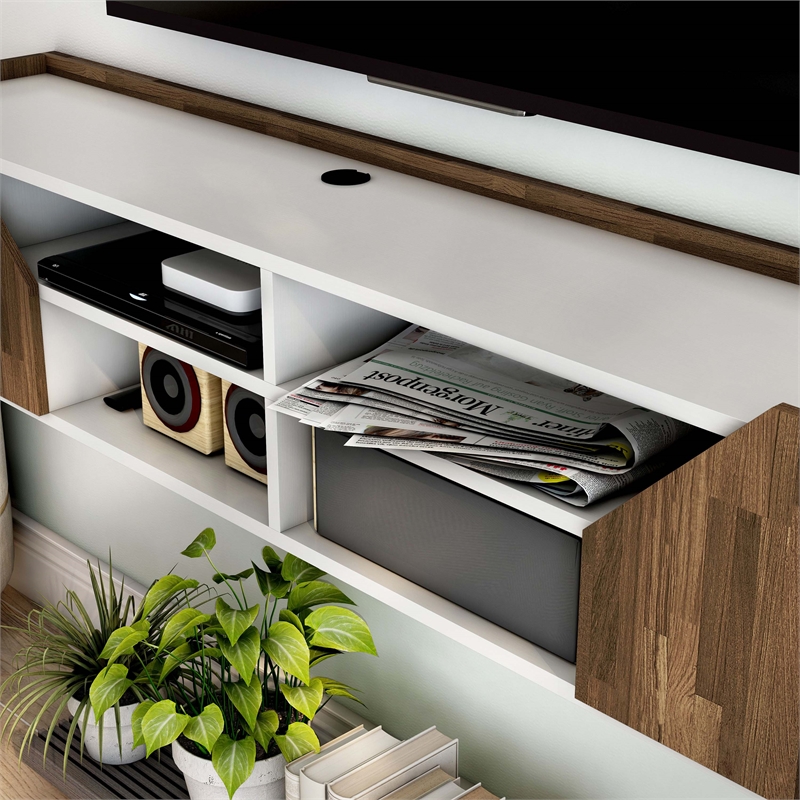 Furniture of America Hart Wood 4-Shelf Floating TV Console in White
