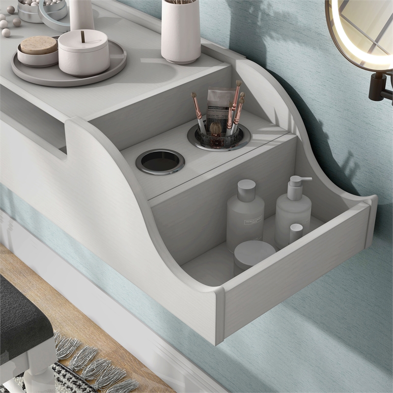 Furniture of America Elm Wood Wall Mounted Makeup Vanity in White