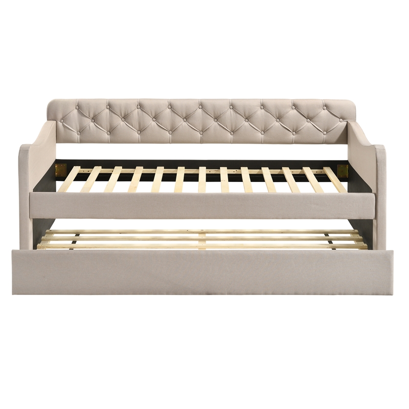 Furniture of America Knolt Fabric Twin Daybed With Trundle in Ivory