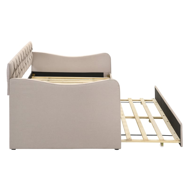 Furniture of America Knolt Fabric Twin Daybed With Trundle in Ivory