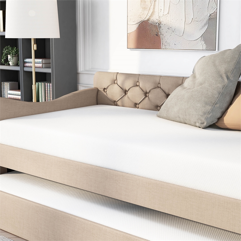 Furniture of America Knolt Fabric Twin Daybed With Trundle in Ivory