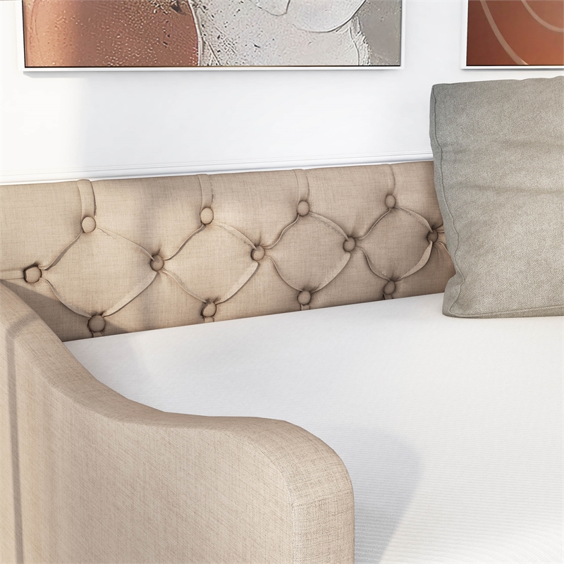 Furniture of America Knolt Fabric Twin Daybed With Trundle in Ivory