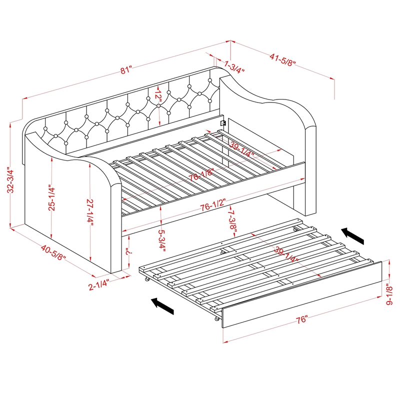 Furniture of America Knolt Fabric Twin Daybed With Trundle in Ivory