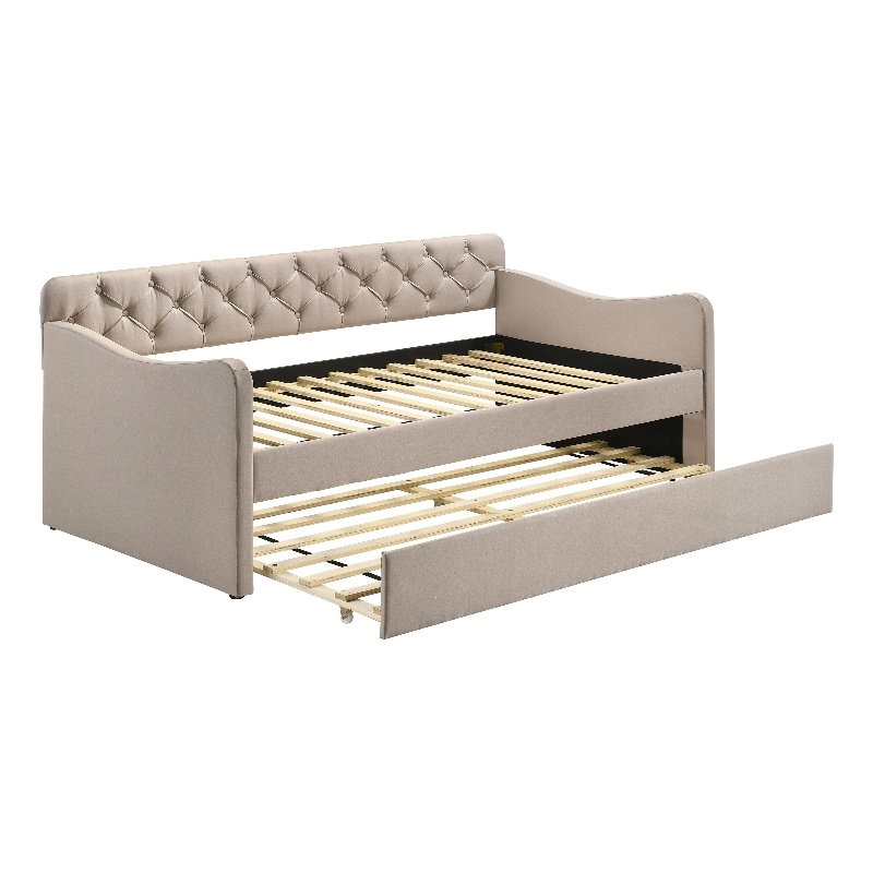 Furniture of America Knolt Fabric Twin Daybed With Trundle in Ivory