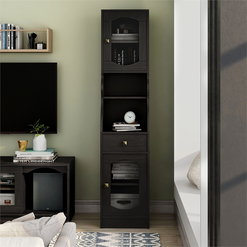 Furniture of America Elm Multi-Storage Wood Tower Cabinet in Espresso