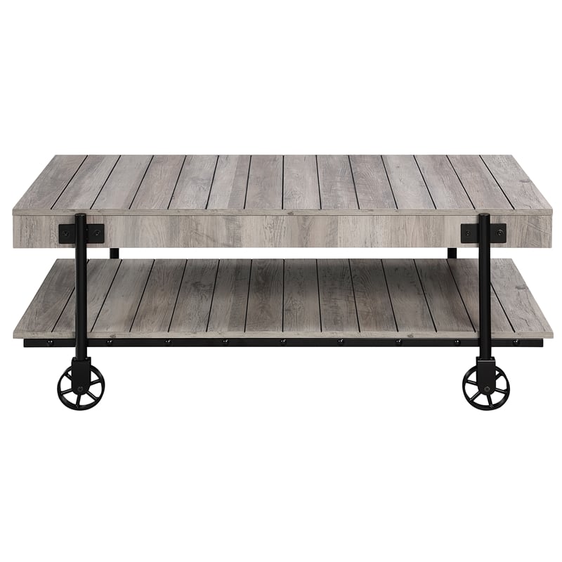Furniture of America Acres Wood Natural Coffee Table with Metal Black Wheels