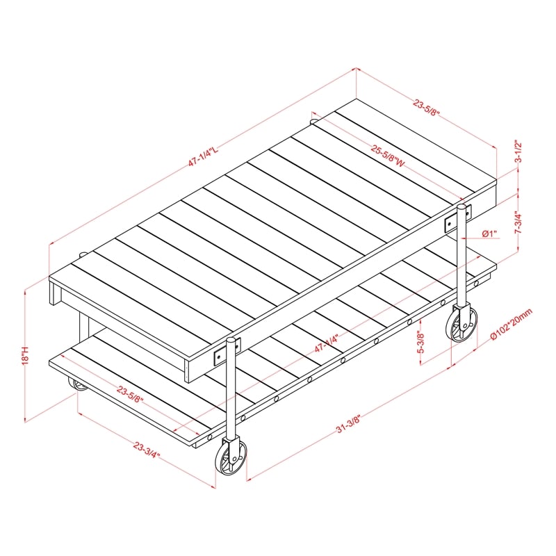 Furniture of America Acres Wood Natural Coffee Table with Metal Black Wheels