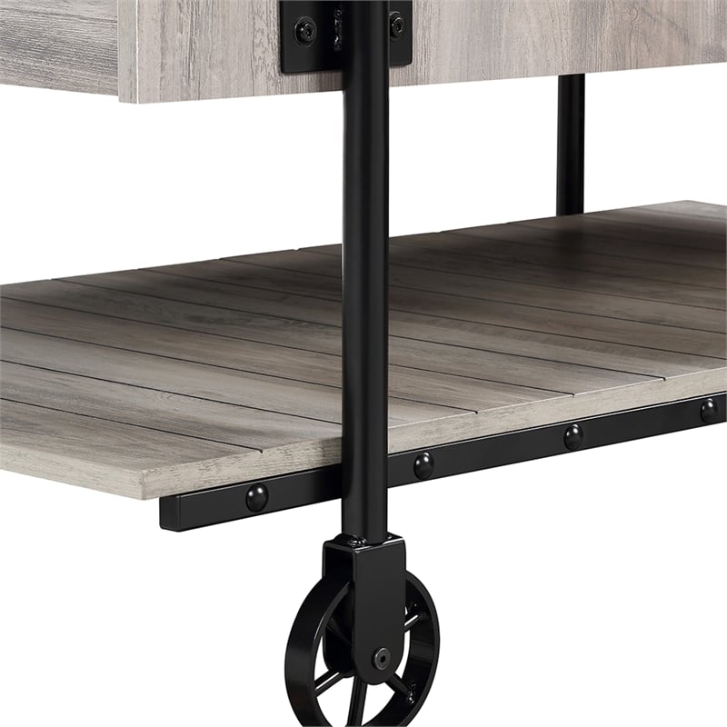 Furniture of America Acres Wood Natural Coffee Table with Metal Black Wheels