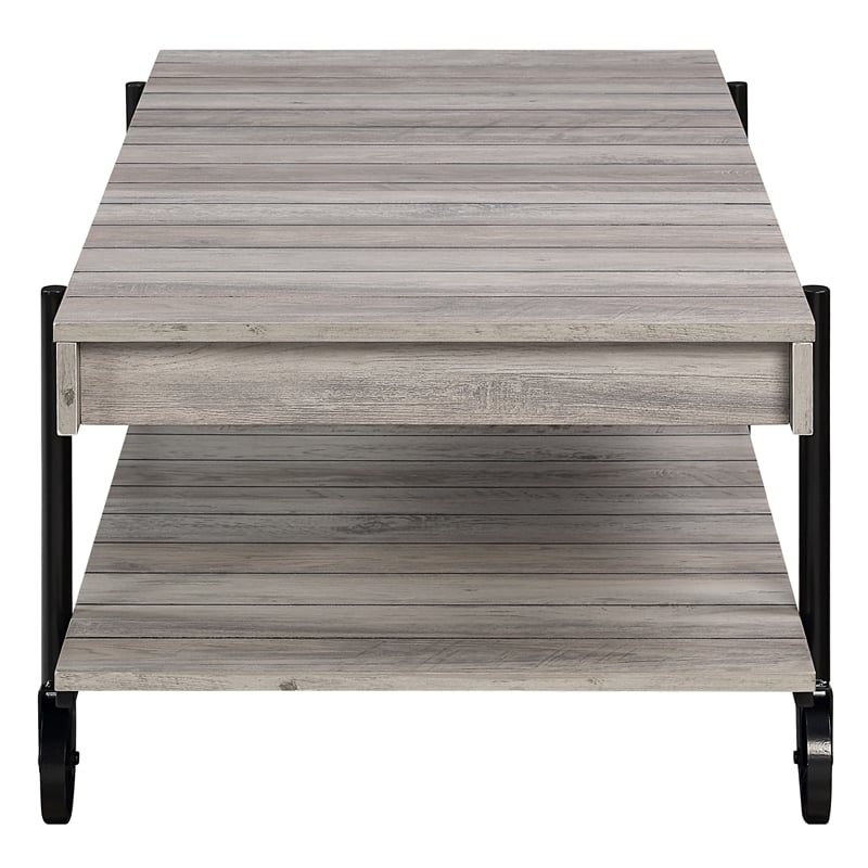 Furniture of America Acres Wood Natural Coffee Table with Metal Black Wheels