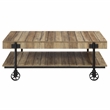 Furniture of America Acres Wood Oak Coffee Table with Metal Black Wheels