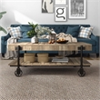 Furniture of America Acres Wood Oak Coffee Table with Metal Black Wheels
