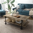 Furniture of America Acres Wood Oak Coffee Table with Metal Black Wheels