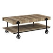 Furniture of America Acres Wood Oak Coffee Table with Metal Black Wheels
