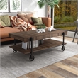 Furniture of America Acres Wood Walnut Coffee Table with Metal Black Wheels