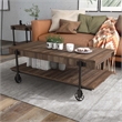 Furniture of America Acres Wood Walnut Coffee Table with Metal Black Wheels
