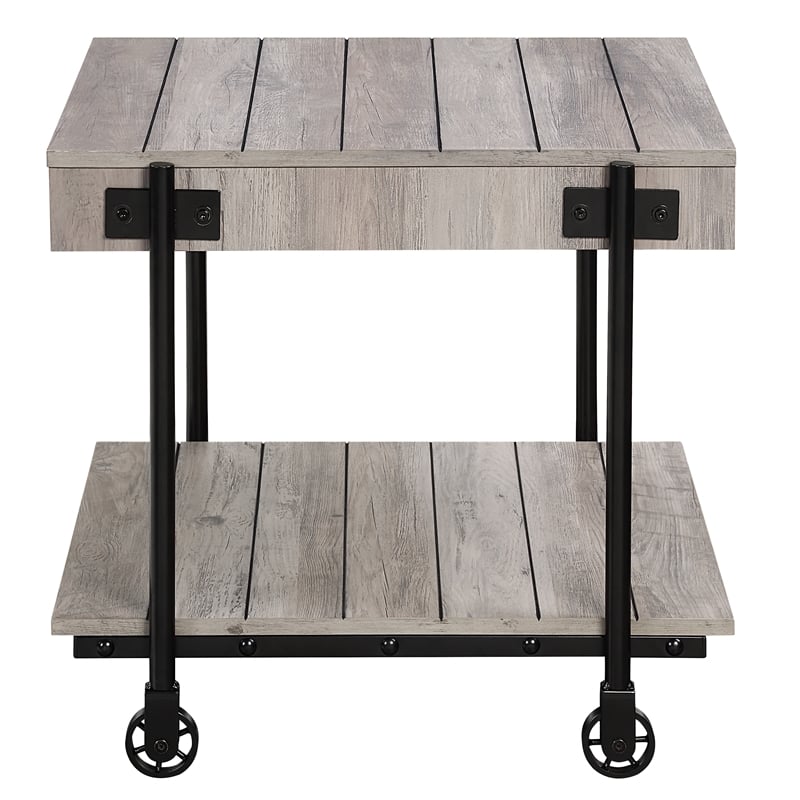 Furniture of America Acres Wood Natural End Table with Metal Black Wheels