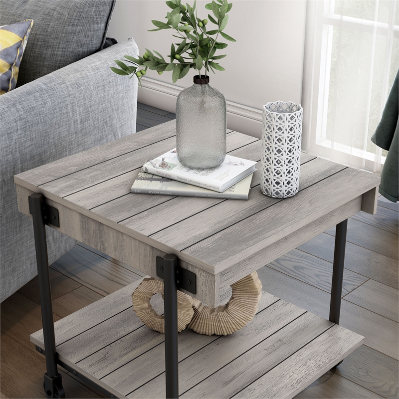Furniture of America Acres Wood Natural End Table with Metal Black Wheels