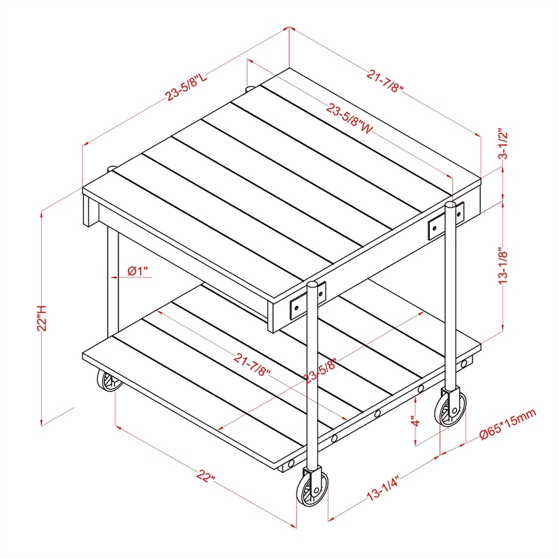 Furniture of America Acres Wood Natural End Table with Metal Black Wheels