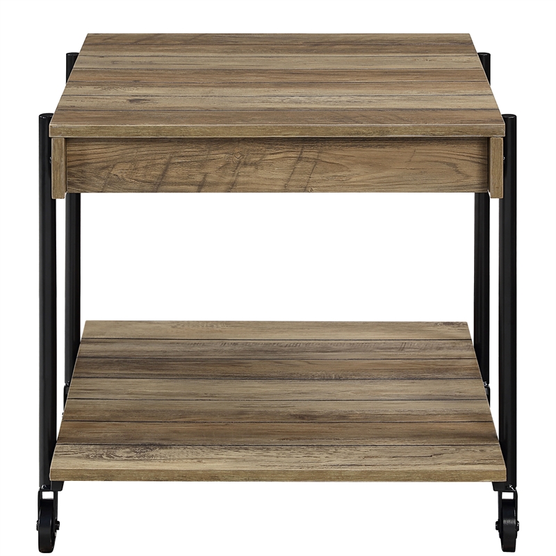 Furniture of America Acres Wood Oak End Table with Metal Black Wheels
