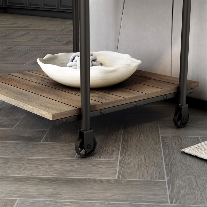 Furniture of America Acres Wood Oak End Table with Metal Black Wheels