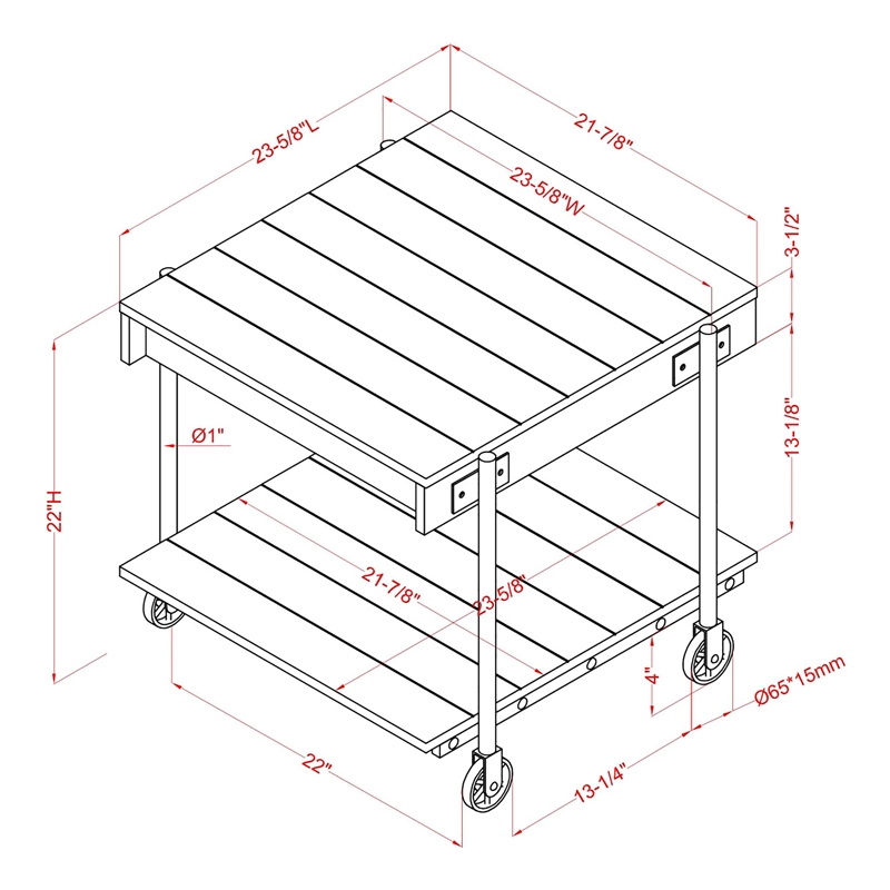 Furniture of America Acres Wood Oak End Table with Metal Black Wheels