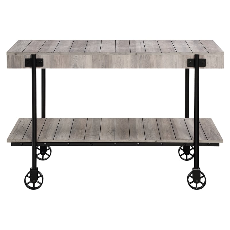 Furniture of America Acres Wood Natural Console Table with Metal Black Wheels