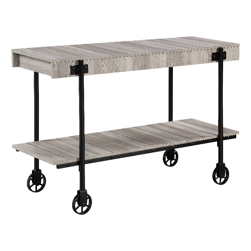 Furniture of America Acres Wood Natural Console Table with Metal Black Wheels