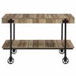 Furniture of America Acres Wood Oak Console Table with Metal Black Wheels