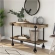 Furniture of America Acres Wood Oak Console Table with Metal Black Wheels