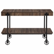 Furniture of America Acres Wood Walnut Console Table with Metal Black Wheels