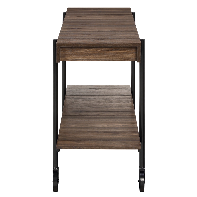 Furniture of America Acres Wood Walnut Console Table with Metal Black Wheels