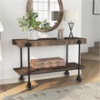 Furniture of America Acres Wood Walnut Console Table with Metal Black Wheels