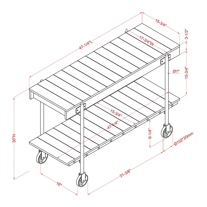 Furniture of America Acres Wood Walnut Console Table with Metal Black Wheels
