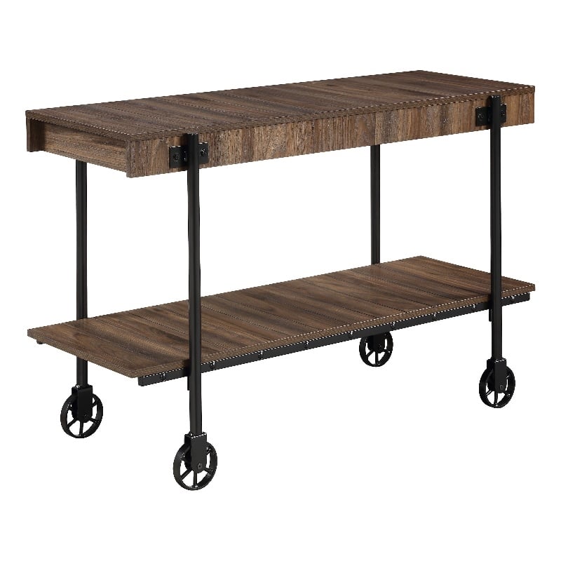 Furniture of America Acres Wood Walnut Console Table with Metal Black Wheels