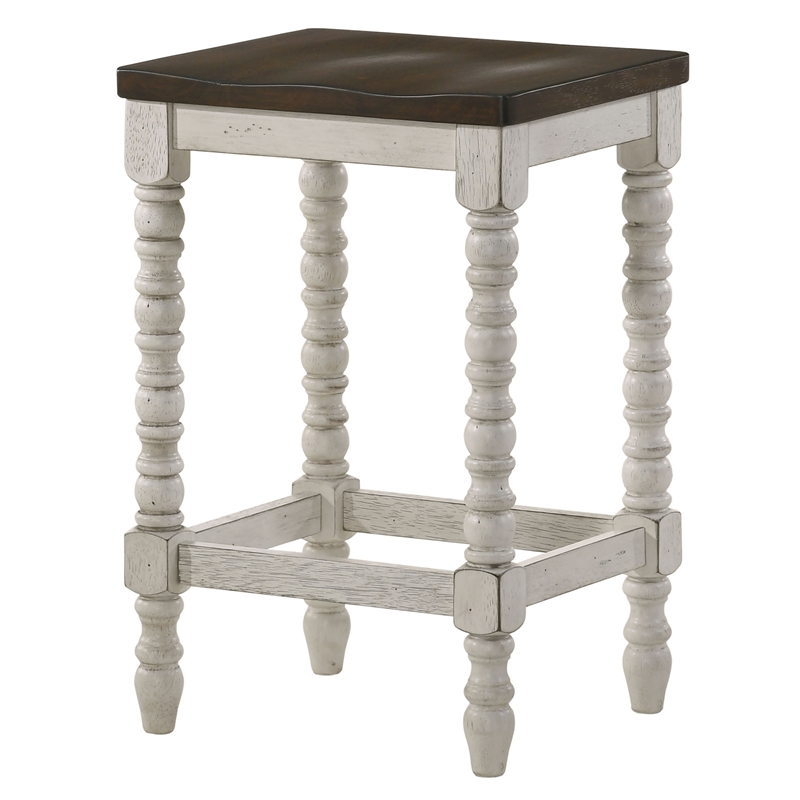 Furniture of America Birch Wood Counter Stools in White and Walnut (Set of 2)
