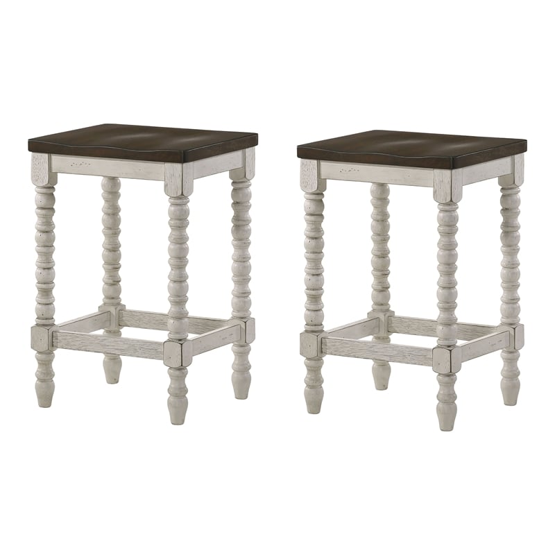 Furniture of America Birch Wood Counter Stools in White and Walnut (Set of 2)