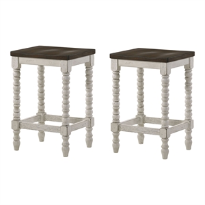 Furniture of America Birch Wood Counter Stools in White and Walnut (Set of 2)