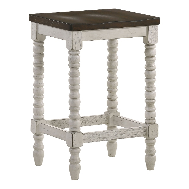 Furniture of America Birch Wood Counter Stools in White and Walnut (Set of 2)