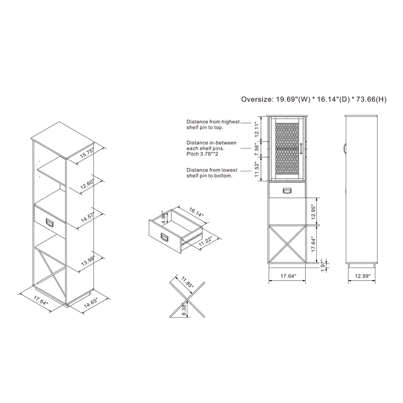 Furniture of America Scandi Wood Tower Cabinet in Reclaimed Oak