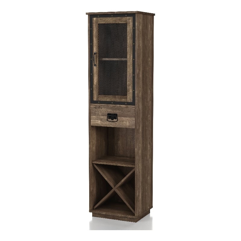 Furniture of America Scandi Wood Tower Cabinet in Reclaimed Oak