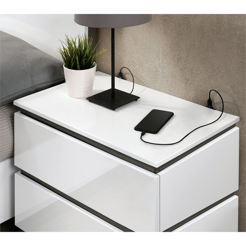FOA Misti 3-Piece White Wood Storage Bedroom Set - Cal King + 2 Nightstands