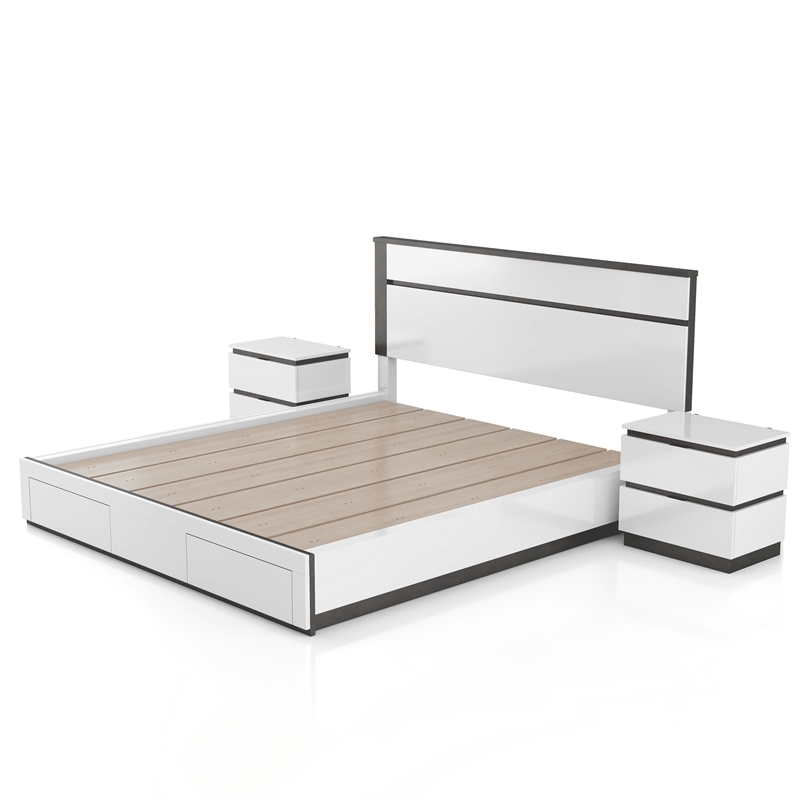 FOA Misti 3-Piece White Wood Storage Bedroom Set - King + 2 Nightstands