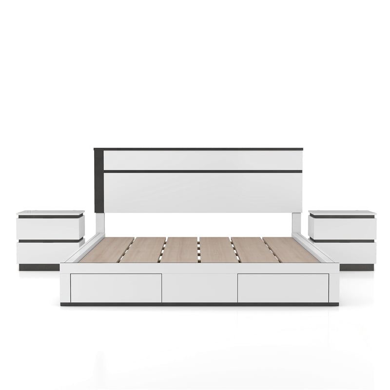 FOA Misti 3-Piece White Wood Storage Bedroom Set - Queen + 2 Nightstands