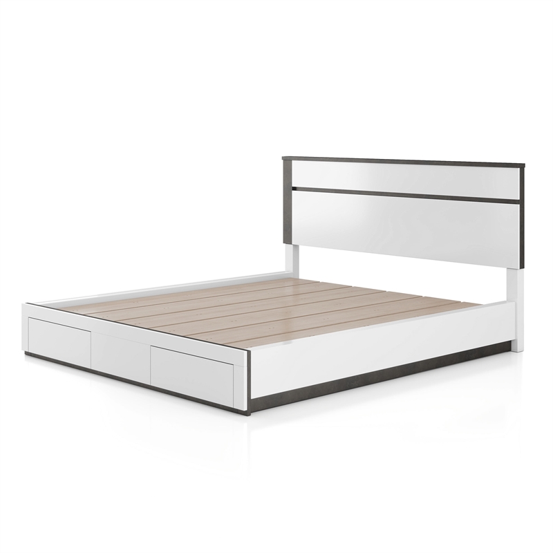 FOA Misti 3-Piece White Wood Storage Bedroom Set - Queen + 2 Nightstands